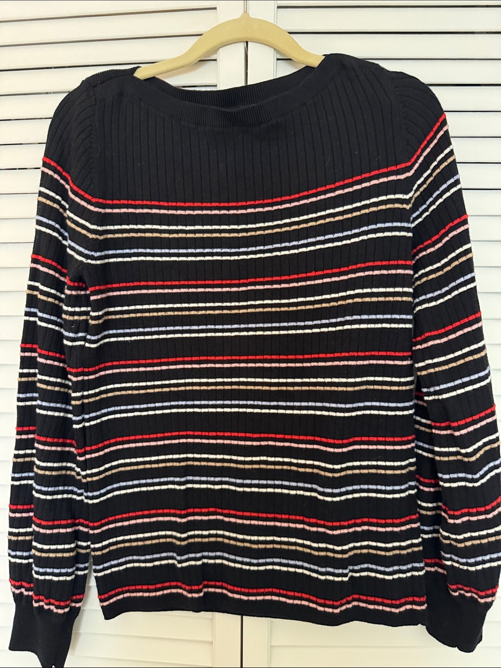 Ann Taylor Black Striped Ribbed Crewneck Sweater